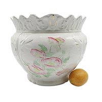 Antique Jardiniere, Doric Porcelain, Made in England, Large Planter, Light Florals, Scalloped and Deep Relief, English or French Cottage