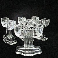 Glass Candle Holders, Set of 4, Anchor Hocking in Queen Mary Pattern, Ribbed, Cactus Shape, 1930s Depression Glass