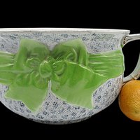 Winton Chamber Pot, Chintz with Large Green Bow, Winton Stoke on Kent, England, Bath or Bedroom Decor, Antique 1910s