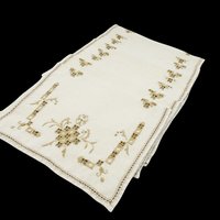 Embroidered Linen Dresser Scarves, Placemats, Cutwork Napkins, Ecru Doilies, Set of 8, Wedding Gift