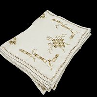 Embroidered Linen Dresser Scarves, Placemats, Cutwork Napkins, Ecru Doilies, Set of 8, Wedding Gift