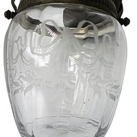 Antique Biscuit Jar, Etched Bow Design, Optic Panels, Ornate Lid and Handle, Victorian Decor
