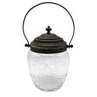Antique Biscuit Jar, Etched Bow Design, Optic Panels, Ornate Lid and Handle, Victorian Decor