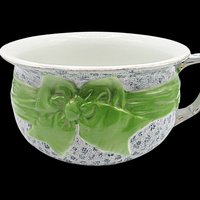 Winton Chamber Pot, Chintz with Large Green Bow, Winton Stoke on Kent, England, Bath or Bedroom Decor, Antique 1910s