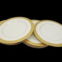 Lenox Stanford Bread or Dessert Plates, Creamy White, Bold Gold Trim, Set of 7, Tablescaping