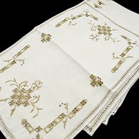 Embroidered Linen Dresser Scarves, Placemats, Cutwork Napkins, Ecru Doilies, Set of 8, Wedding Gift