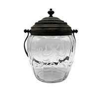 Antique Biscuit Jar, Etched Bow Design, Optic Panels, Ornate Lid and Handle, Victorian Decor