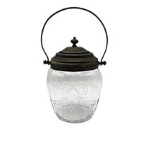 Antique Biscuit Jar, Etched Bow Design, Optic Panels, Ornate Lid and Handle, Victorian Decor