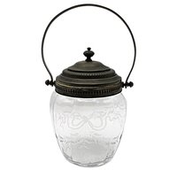 Antique Biscuit Jar, Etched Bow Design, Optic Panels, Ornate Lid and Handle, Victorian Decor