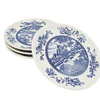 Country Farmhouse Decor, Bread or Dessert Plates, Set of 4, Blue and White Dishes, Made in Japan