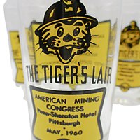 The Tigers Lair, American Mining Congress, Mid Century Barware, Pittsburg 1960s, American United States, Steel and Bridge Corp, Set of 4