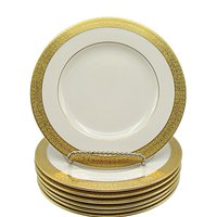 Lenox Stanford Bread or Dessert Plates, Creamy White, Bold Gold Trim, Set of 7, Tablescaping