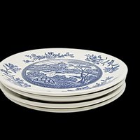 Country Farmhouse Decor, Bread or Dessert Plates, Set of 4, Blue and White Dishes, Made in Japan
