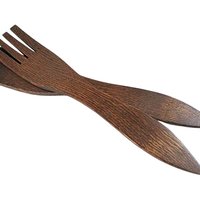 Wooden Salad Serving Fork and Paddle Spoon, Solid Hardwoods, Large Salad Wood Utensils, 16 Inches