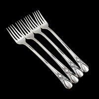 Rogers Silver Plate Flatware Avalon or Cabin, Set of 4, Long Grille Forks, Multiple Sets Available, Replacement Silverware, 1940s