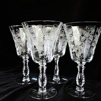 Fostoria Heather Wine Glasses or Water Goblets, Fine Crystal Stemware, Great Condition, Set of 4