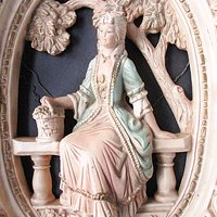 Pair of Large Victorian Couple Wall Plaques, Jayess United Inc Studio, Chicago, Park Setting, Plaster with Old Wire Hangers, 1960s