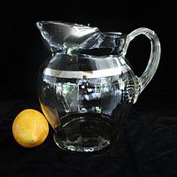 Large Cocktail Pitcher, Silver Band, Ice Lip, Iced Tea or Lemonade Pitcher, Silver Rimmed Barware, Mid Century