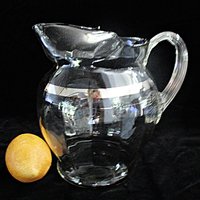 Large Cocktail Pitcher, Silver Band, Ice Lip, Iced Tea or Lemonade Pitcher, Silver Rimmed Barware, Mid Century