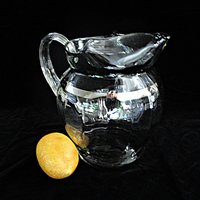 Large Cocktail Pitcher, Silver Band, Ice Lip, Iced Tea or Lemonade Pitcher, Silver Rimmed Barware, Mid Century