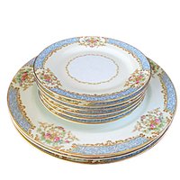 Noritake Chevonia Plates, 3 Dinner and 6 Dessert or Bread Plates, Your Pick, Blue Borders and Florals