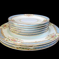 Noritake Chevonia Plates, 3 Dinner and 6 Dessert or Bread Plates, Your Pick, Blue Borders and Florals