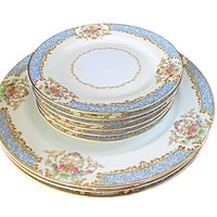 Noritake Chevonia Plates, 3 Dinner and 6 Dessert or Bread Plates, Your Pick, Blue Borders and Florals