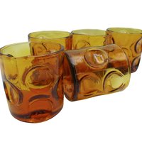 Set of 5, Liquors or Bourbon Glasses, Marked Made in Italy, Pinched Sides, Grappa Barware