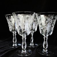Fostoria Heather Wine Glasses or Water Goblets, Fine Crystal Stemware, Great Condition, Set of 4