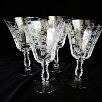 Fostoria Heather Wine Glasses or Water Goblets, Fine Crystal Stemware, Great Condition, Set of 4