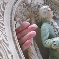 Pair of Large Victorian Couple Wall Plaques, Jayess United Inc Studio, Chicago, Park Setting, Plaster with Old Wire Hangers, 1960s