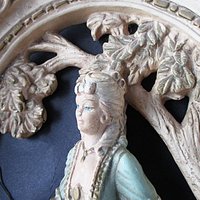 Pair of Large Victorian Couple Wall Plaques, Jayess United Inc Studio, Chicago, Park Setting, Plaster with Old Wire Hangers, 1960s