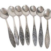 Russian 6 Tablespoons and 1 Teaspoon, MHU, Set of 7, Silverplate Flatware, Soviet Era, Good Condition