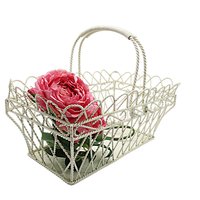 Wire Basket, Double Handled, Twisted Metal, Flower Holder, Solid Bottom, Lattice Sides, 15in X 9in, Farmhouse Cottage Decor