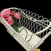 Wire Basket, Double Handled, Twisted Metal, Flower Holder, Solid Bottom, Lattice Sides, 15in X 9in, Farmhouse Cottage Decor