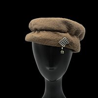 Vintage Pillbox Hat, Faux Fur, Rhinestone Drop Accent, Great Condition, Size 22, Dark Camel Color