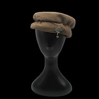 Vintage Pillbox Hat, Faux Fur, Rhinestone Drop Accent, Great Condition, Size 22, Dark Camel Color