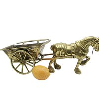 Large Brass Draft Horse Pulling Wagon, Farmhouse Decor, Planter, Gift for Horse Lover, 17 Inches Long, Work Horse and Wagon Statue