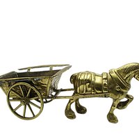 Large Brass Draft Horse Pulling Wagon, Farmhouse Decor, Planter, Gift for Horse Lover, 17 Inches Long, Work Horse and Wagon Statue