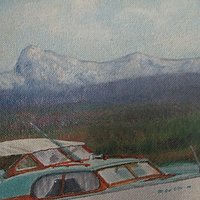 Original Oil Painting, Chris Craft Cabin Cruiser Boat, Signed and Framed, 1957 Chris Craft, Flybridge Sedan