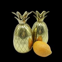 Brass Pineapples, Candle Holders, 6 Inch, Open for Storage, Mantel Decor, Hospitality Gift, Tablescaping, Tropical Decor, Set of 2