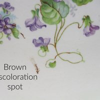 Antique Bowl or Dresser Dish Stoke on Trent England, Green with Purple Flowers, Curled Scalloped Edges, Gold Gilt Trim, 9 Inch Diameter