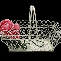 Wire Basket, Double Handled, Twisted Metal, Flower Holder, Solid Bottom, Lattice Sides, 15in X 9in, Farmhouse Cottage Decor