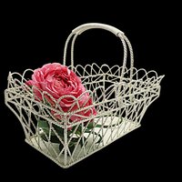 Wire Basket, Double Handled, Twisted Metal, Flower Holder, Solid Bottom, Lattice Sides, 15in X 9in, Farmhouse Cottage Decor