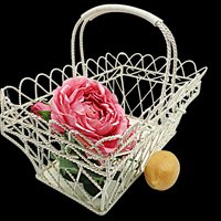Wire Basket, Double Handled, Twisted Metal, Flower Holder, Solid Bottom, Lattice Sides, 15in X 9in, Farmhouse Cottage Decor