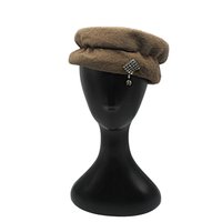 Vintage Pillbox Hat, Faux Fur, Rhinestone Drop Accent, Great Condition, Size 22, Dark Camel Color
