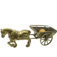 Large Brass Draft Horse Pulling Wagon, Farmhouse Decor, Planter, Gift for Horse Lover, 17 Inches Long, Work Horse and Wagon Statue