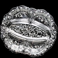 Cambridge Chantilly, Large Relish Dish, 5 Sectioned, Etched Crystal, Divided Platter, Excellent Condition, Wedding Gift