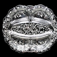 Cambridge Chantilly, Large Relish Dish, 5 Sectioned, Etched Crystal, Divided Platter, Excellent Condition, Wedding Gift