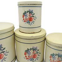 Metal Canisters, Set of 4, Hallmark 1990, Floral Decor, Beige, Stackable, Farmhouse or Country Kitchen Decor